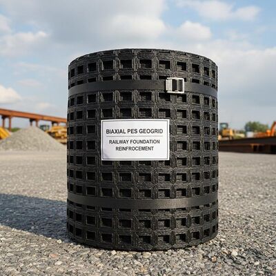 Biaxial PES Woven Coated Polyester Geogrid For Railway Foundation Reinforcement