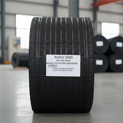 Road Grid 200-100 KN/M Uniaxial Polyester Geogrids Stabilize Embankments Slope Retaining Wall