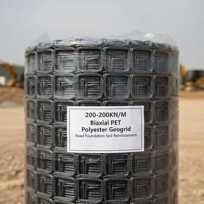 Harga yang bagus 200-200KN/M Biaksial PET Polyester Geogrid Road Foundation Penguatan Tanah on line